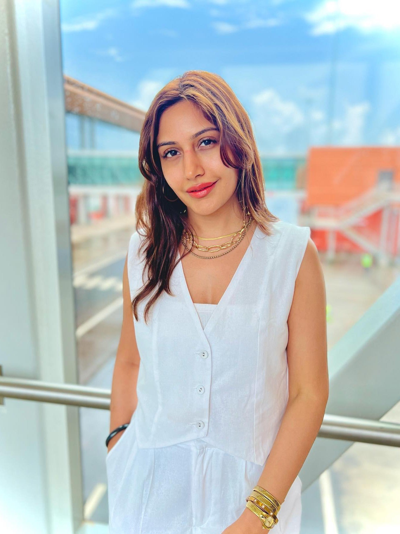 White Vest Waist Coat & Wide Leg Pants Coord Set