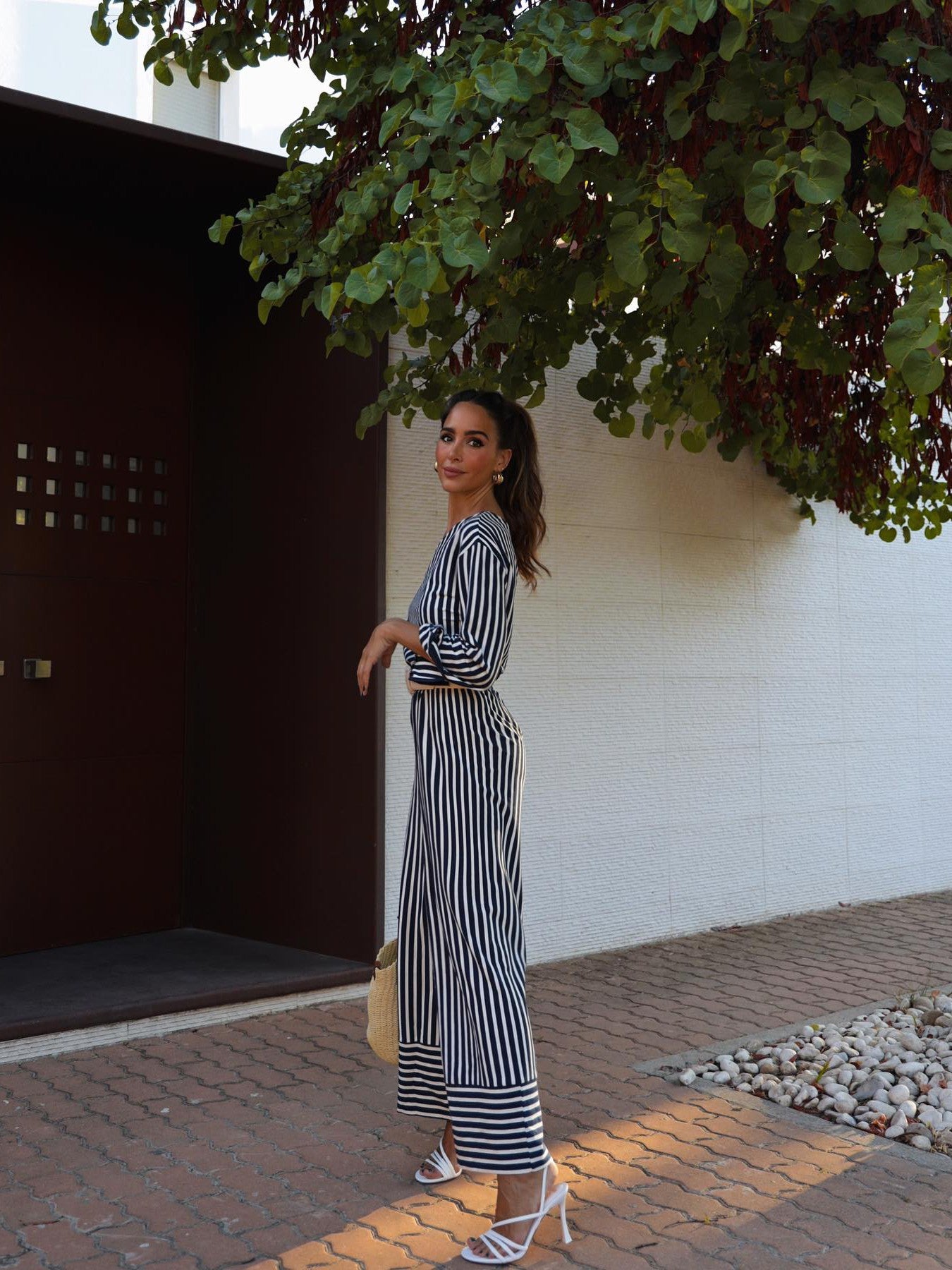 Black & White Striped One Shoulder Top & Pants Coord Set