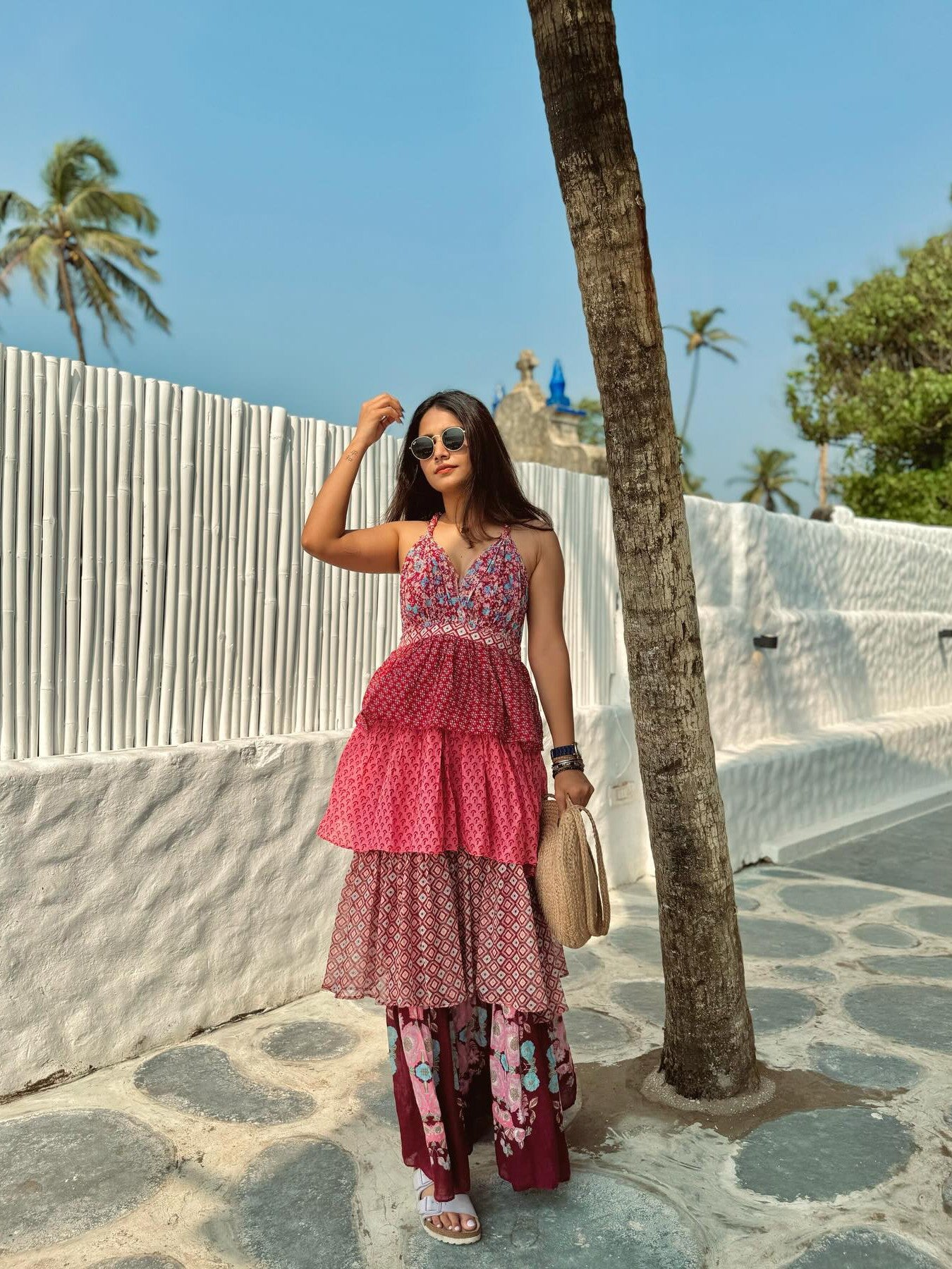 Floral Print Ruffle  Layered Frill Maxi Dress