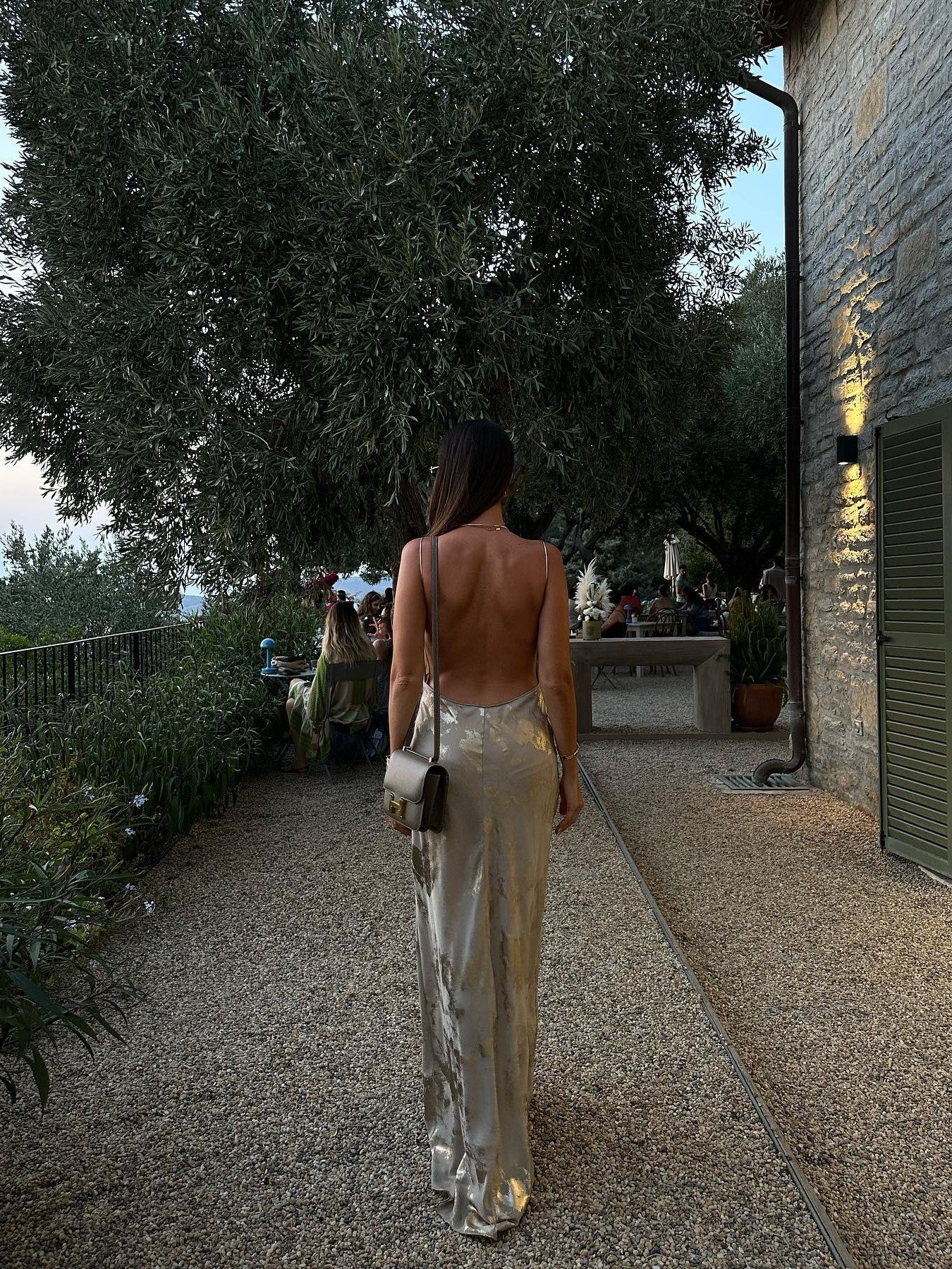 Spaghetti Strap Metallic Silver Backless Maxi Dress