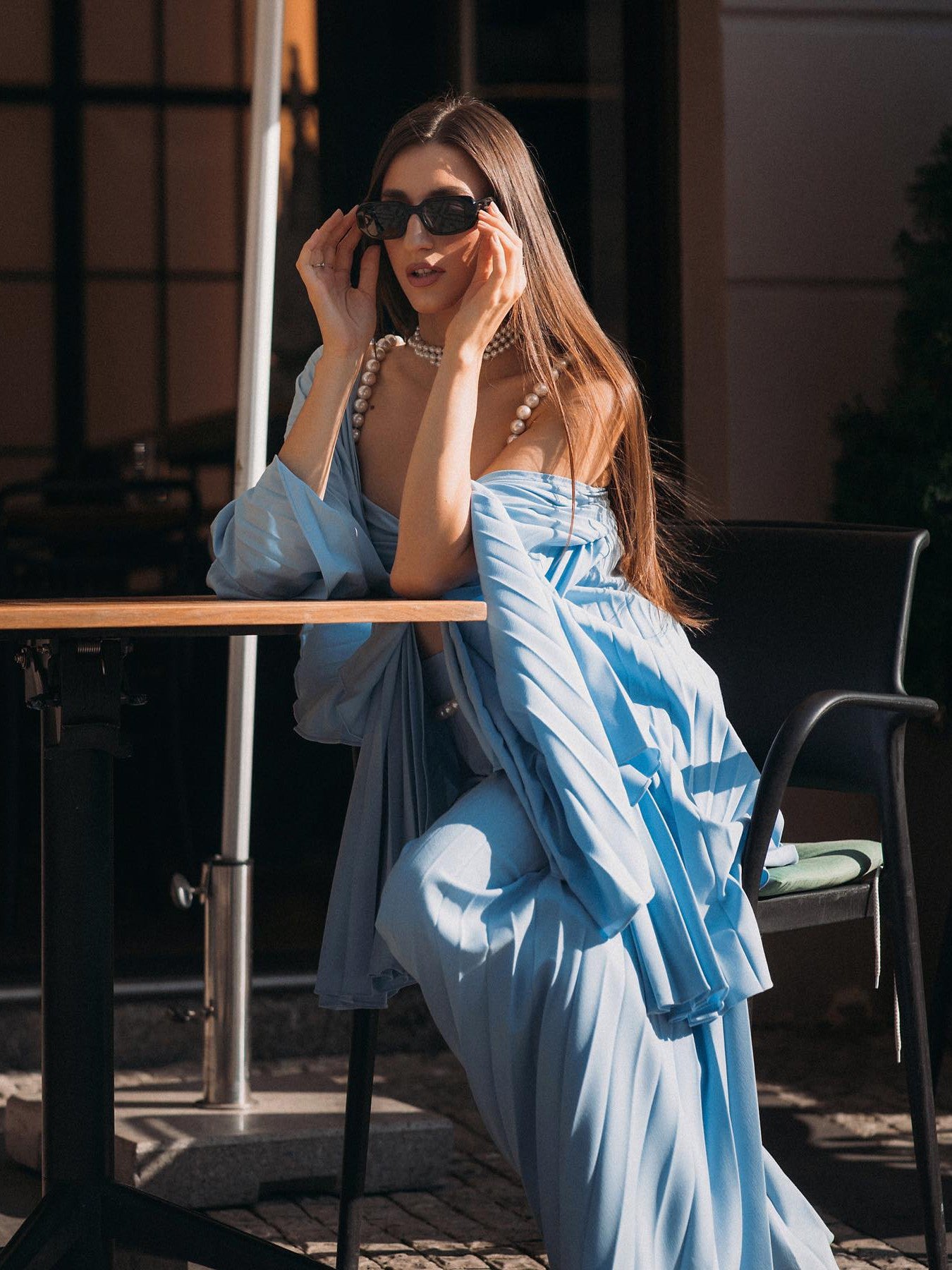 Pearl Koticim Bralette with Cape & Pants 3 Piece Set-Blue