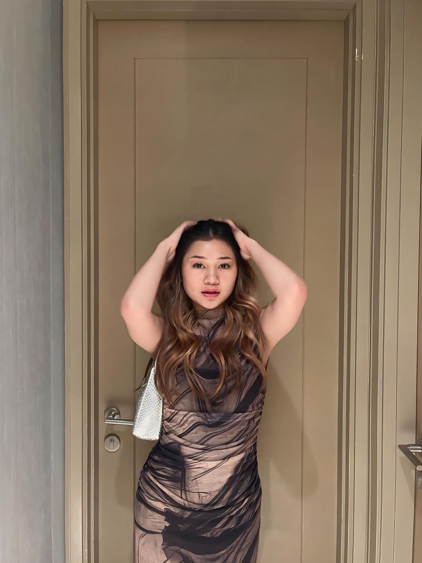 Brown Tie Dye Mesh Sleeveless Bodycon Dress