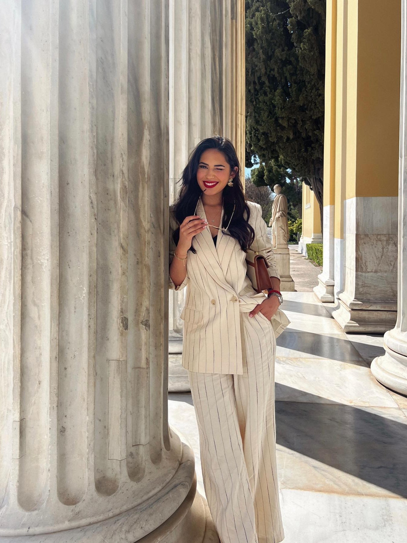 Striped Blazer & Wide Leg pants Coord Set