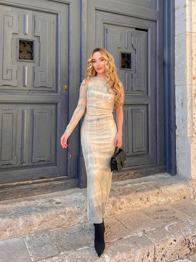 One Shoulder Ruched Mesh Tulle Dress