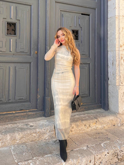 One Shoulder Ruched Mesh Tulle Dress