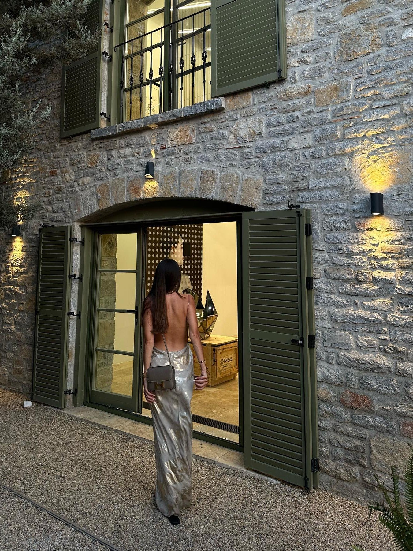 Spaghetti Strap Metallic Silver Backless Maxi Dress