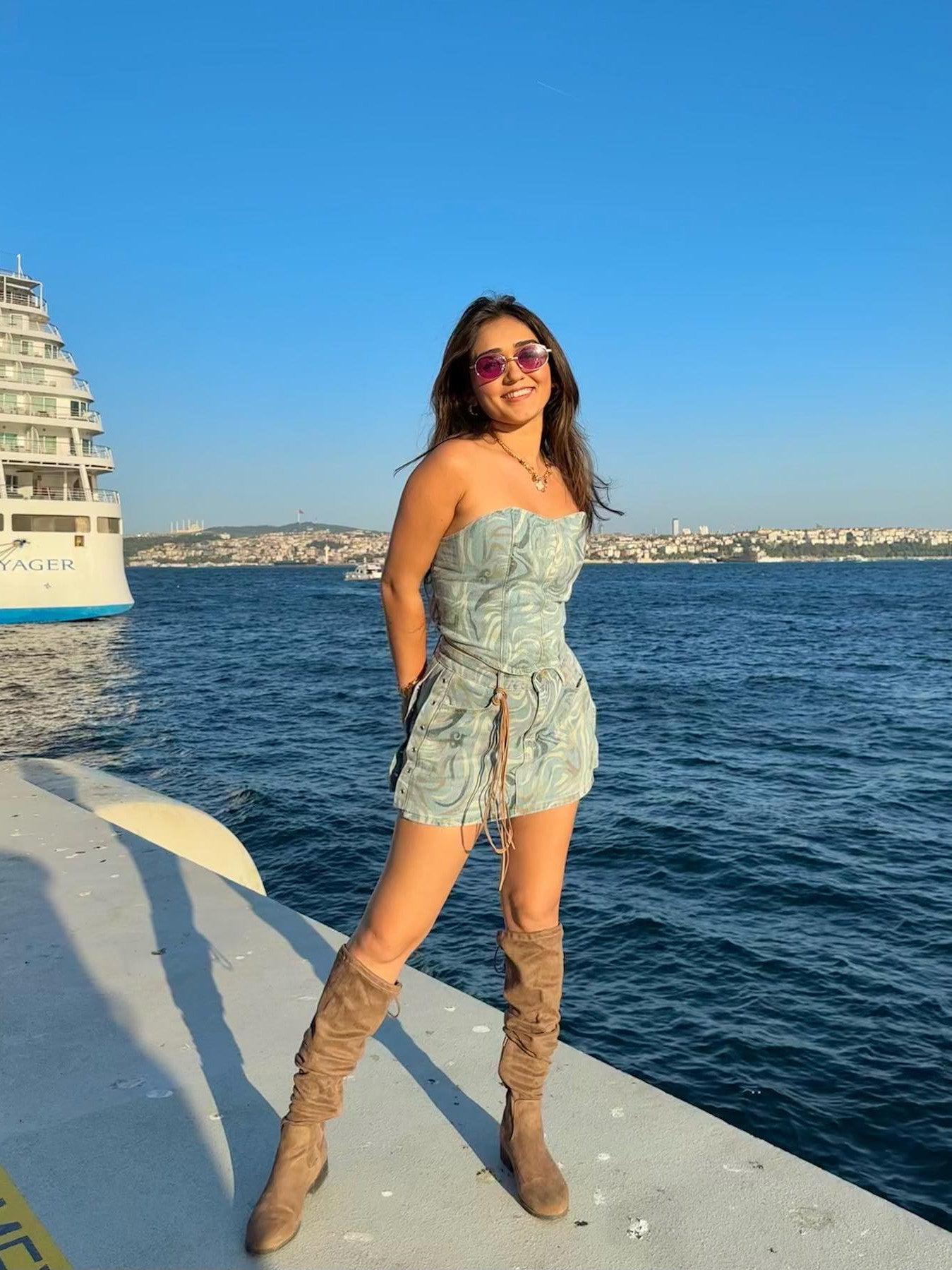 Jyate Denim Corset Top & Skorts Set