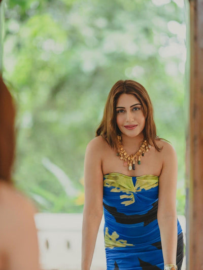 Floral Print Tube Strapless Mesh Tulle Dress