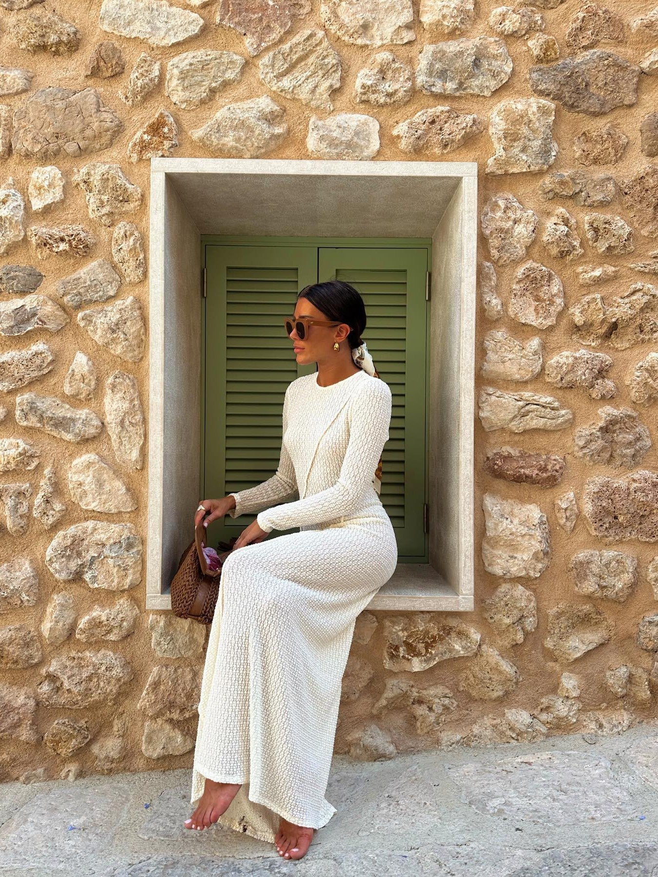 Off White Knitted Backless Maxi Dress