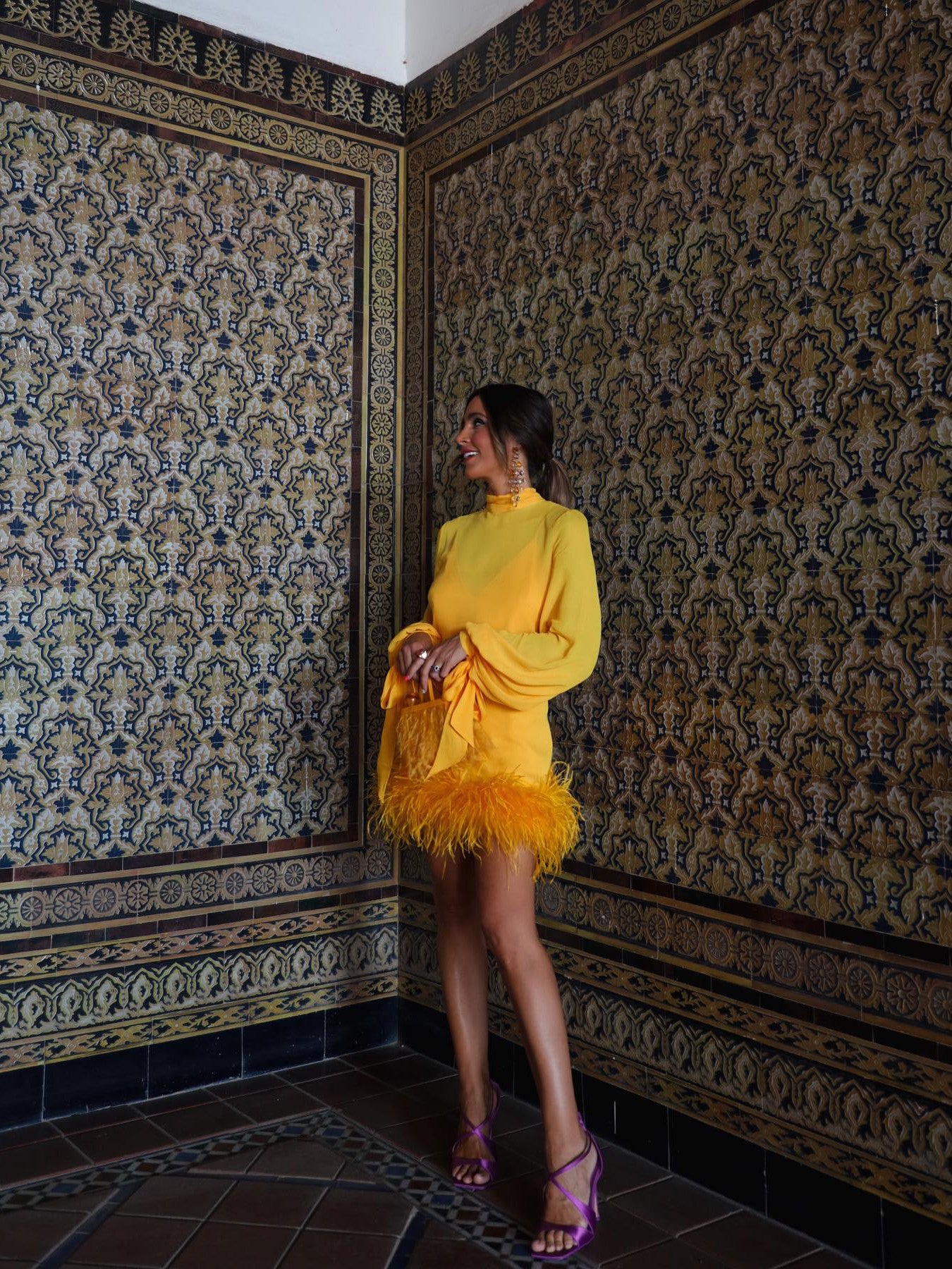 Fall Translucent Feather Dress Orange