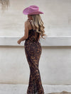 Leopard Print Cowl Neck Spaghetti Strap Maxi Dress