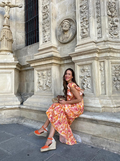 Floral Print Backless Cutout Tie Dye Dress