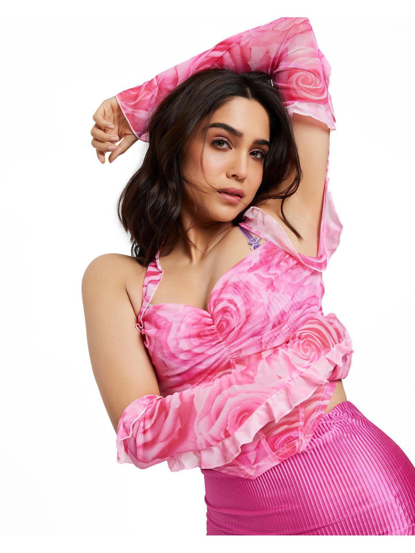 Halterneck Floral Print Corset Top