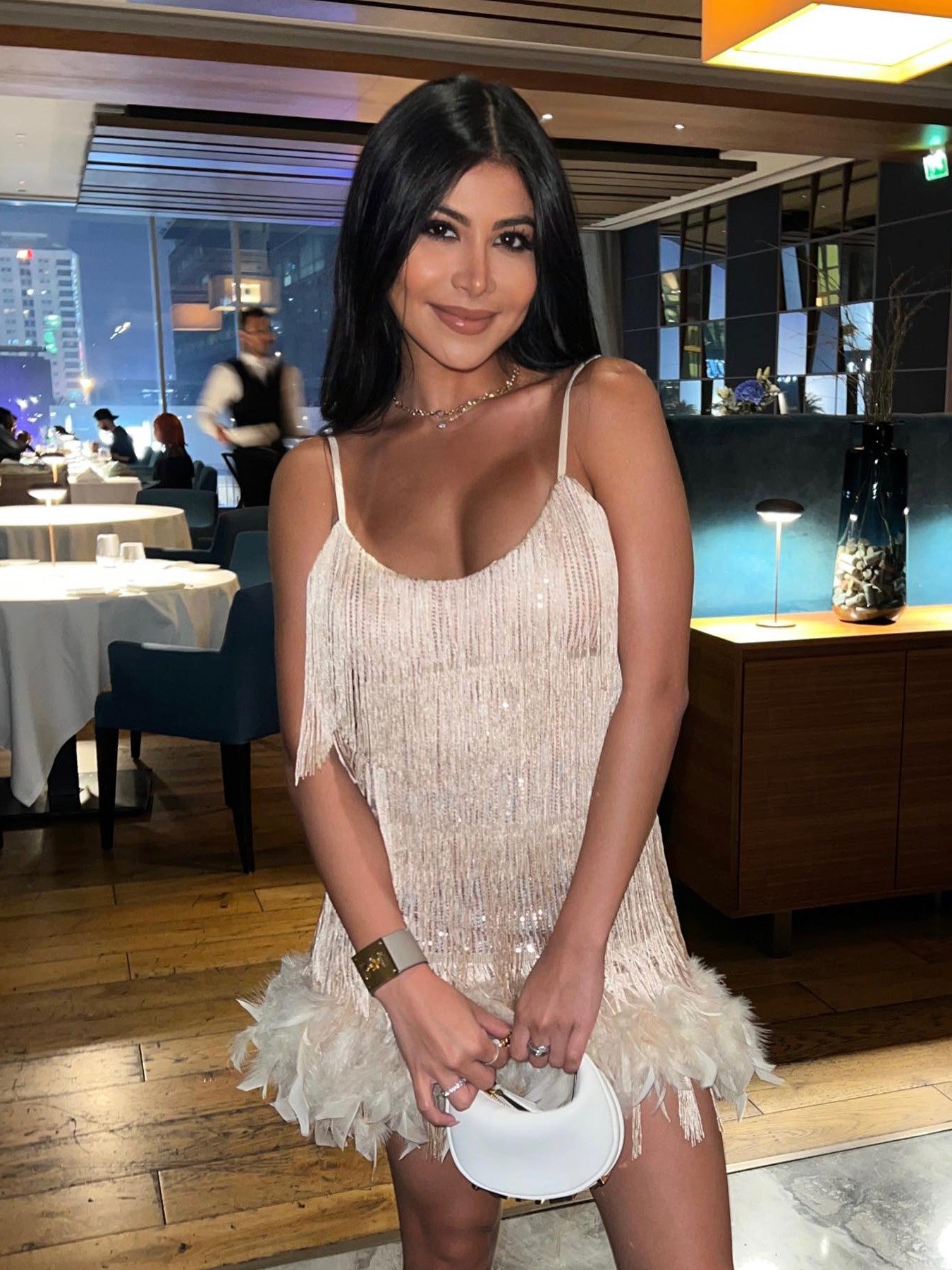 Golden Tassel Sequins Feather Fur Dress