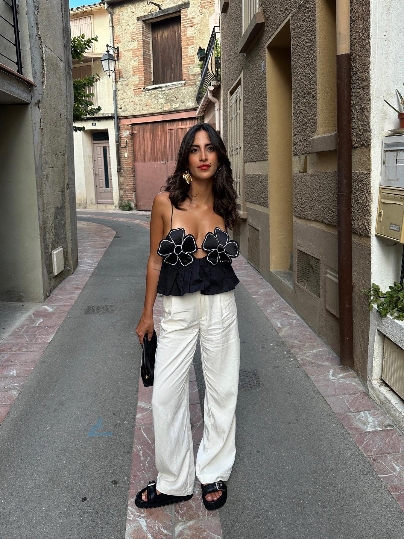 Applique Rhinestone Flowers Top