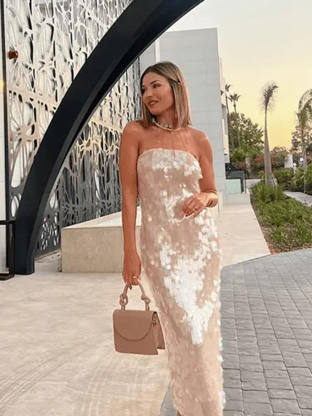 Strapless Coin Sequins Mash Tube Dress