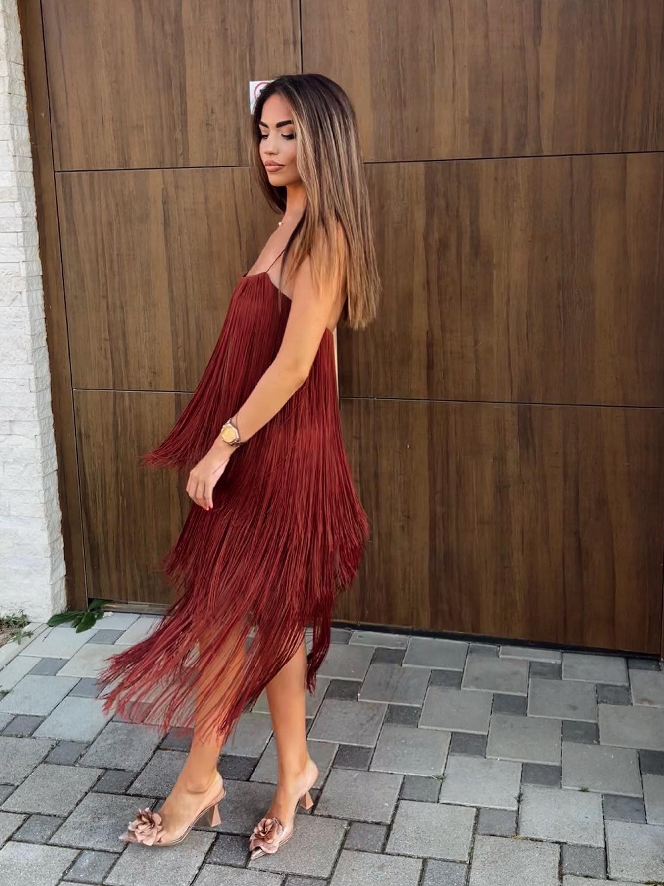 Fringe Tassel Vintage Brown Dress