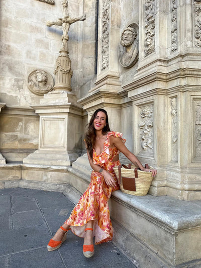 Floral Print Backless Cutout Tie Dye Dress