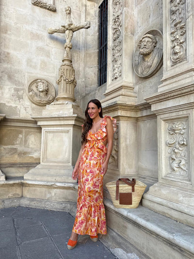 Floral Print Backless Cutout Tie Dye Dress