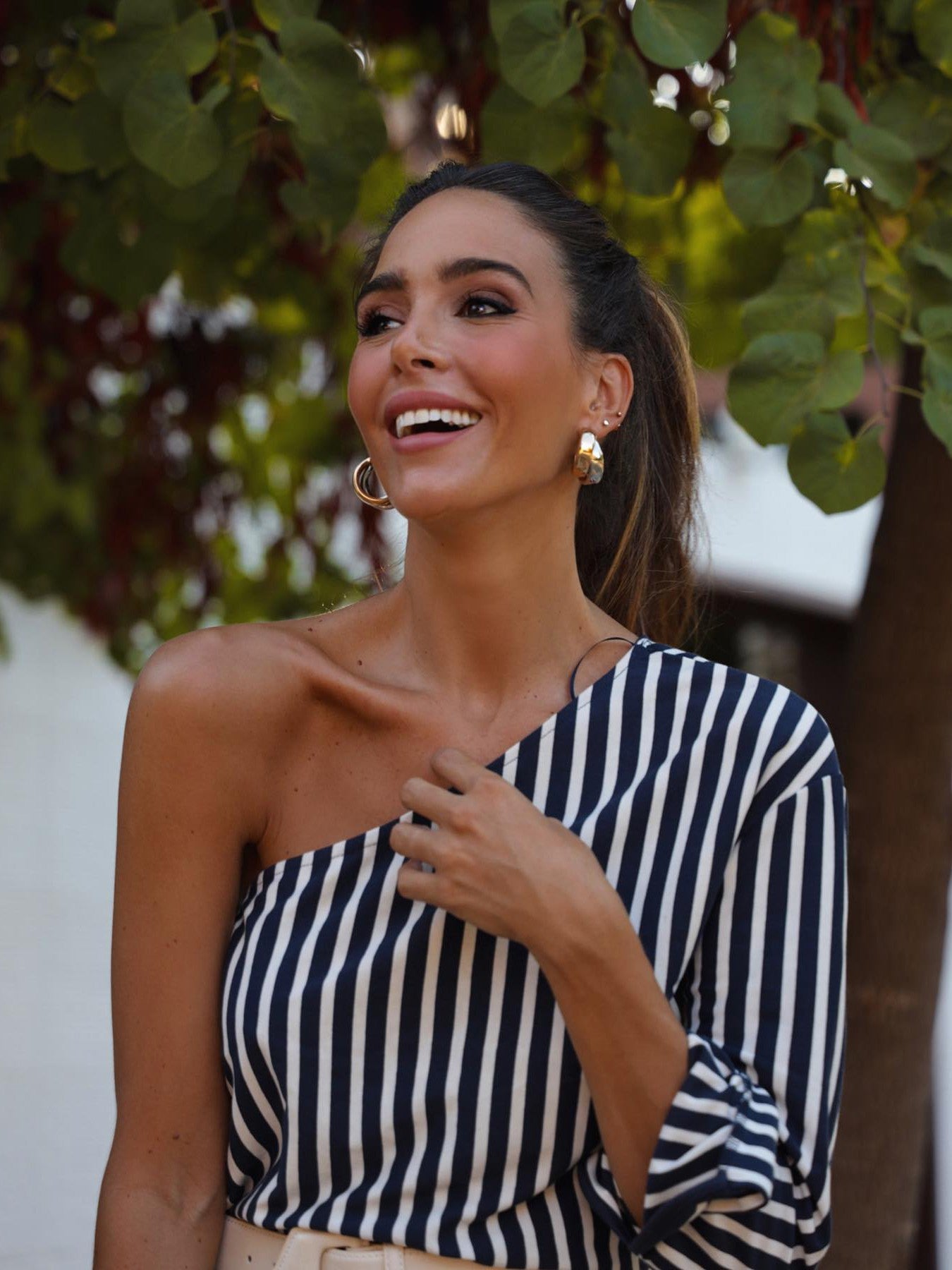 Black & White Striped One Shoulder Top & Pants Coord Set