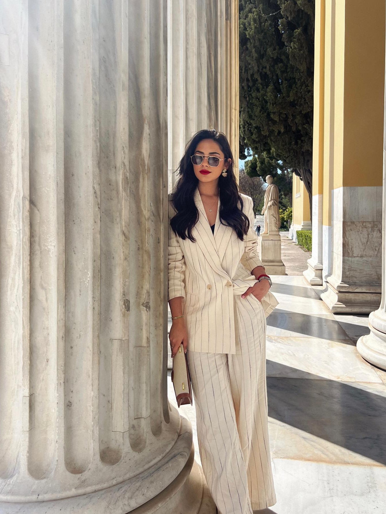 Striped Blazer & Wide Leg pants Coord Set