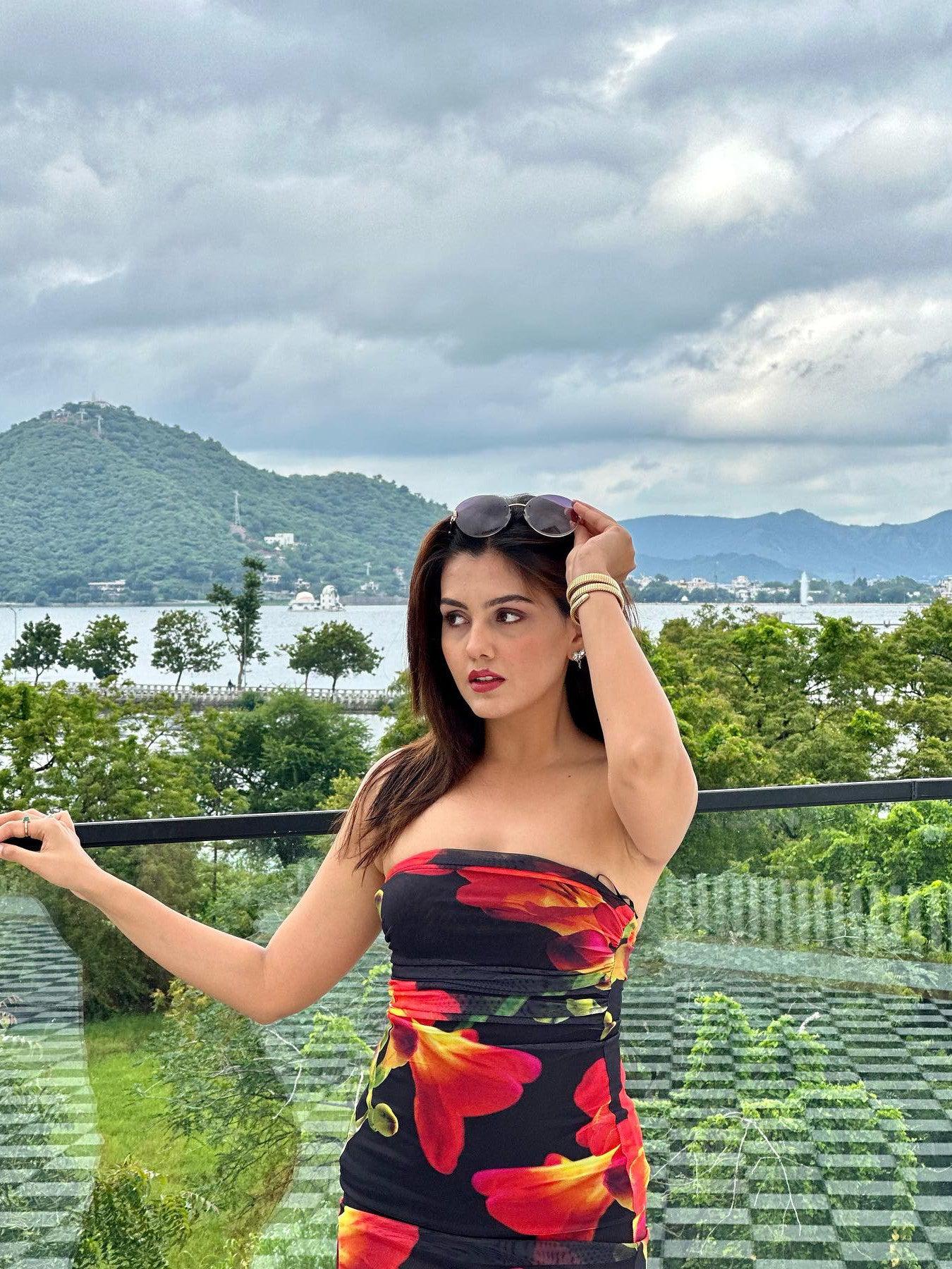 Black Floral Tie Dye Tulle Tube Dress