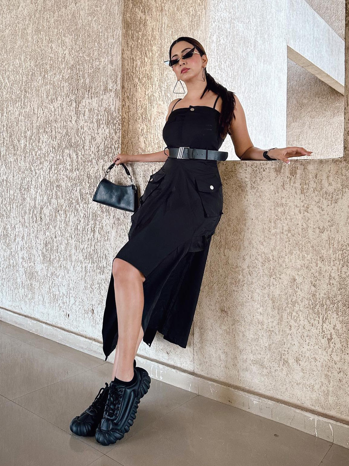 Black Amelia Dress with Belt