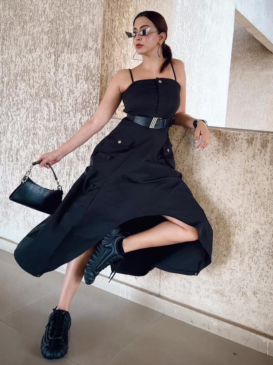 Black Amelia Dress with Belt