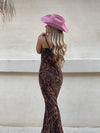 Leopard Print Cowl Neck Spaghetti Strap Maxi Dress