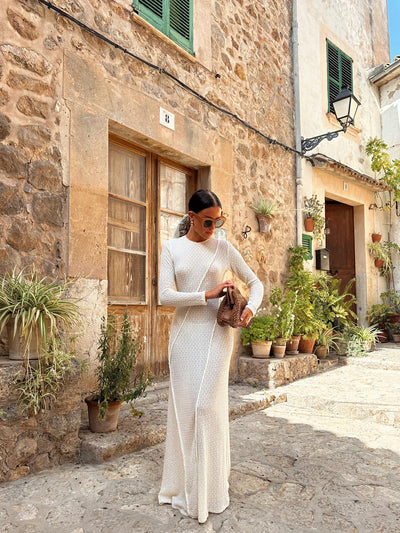 Off White Knitted Backless Maxi Dress