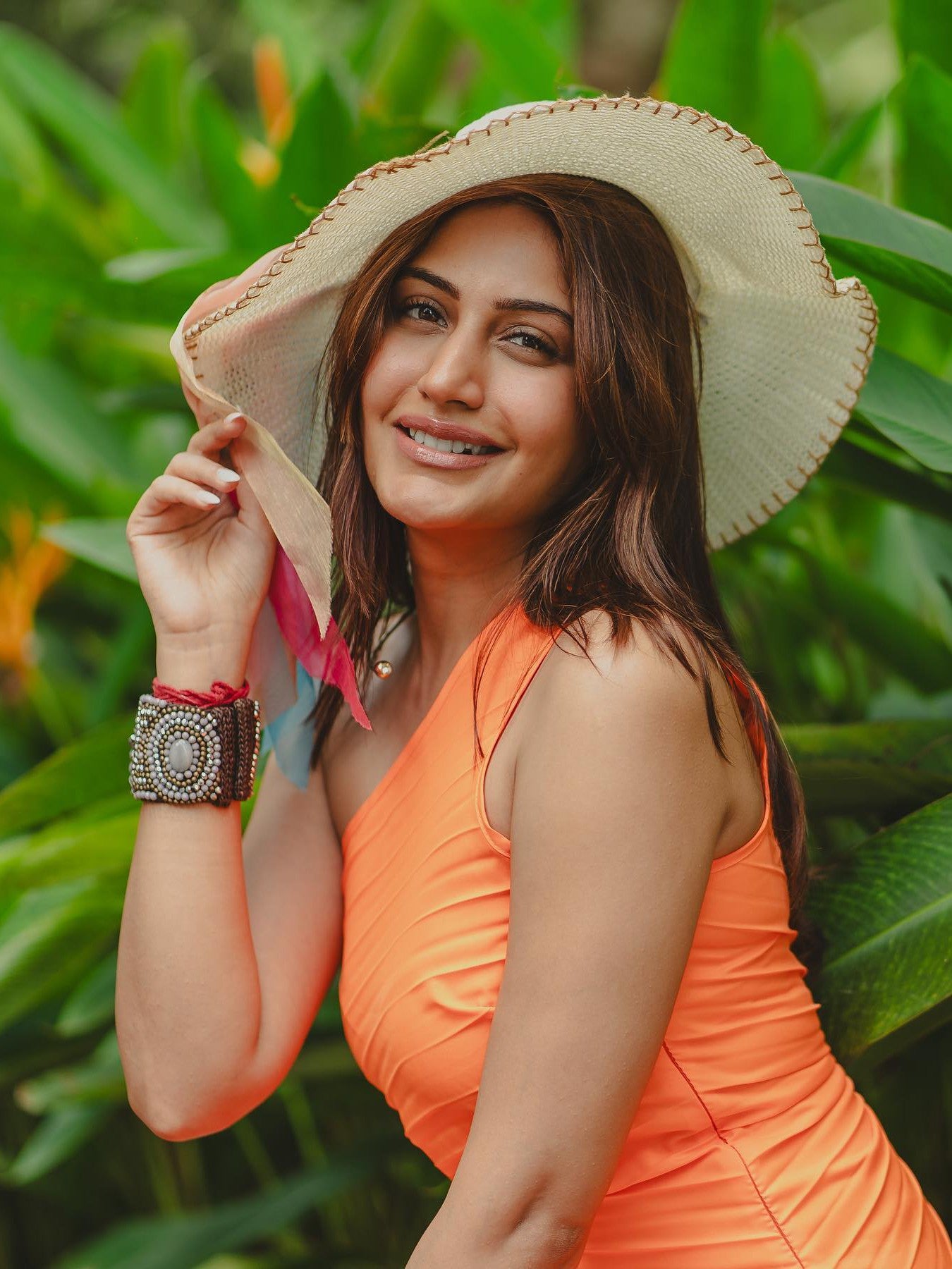 One Shoulder Sun Pleated Satin Dress - Orange