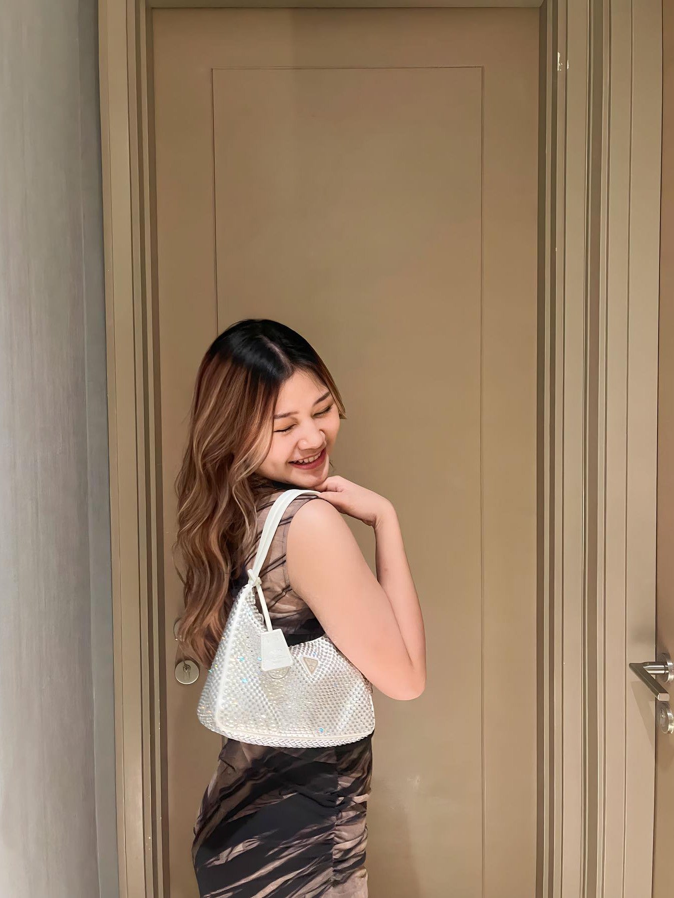 Brown Tie Dye Mesh Sleeveless Bodycon Dress