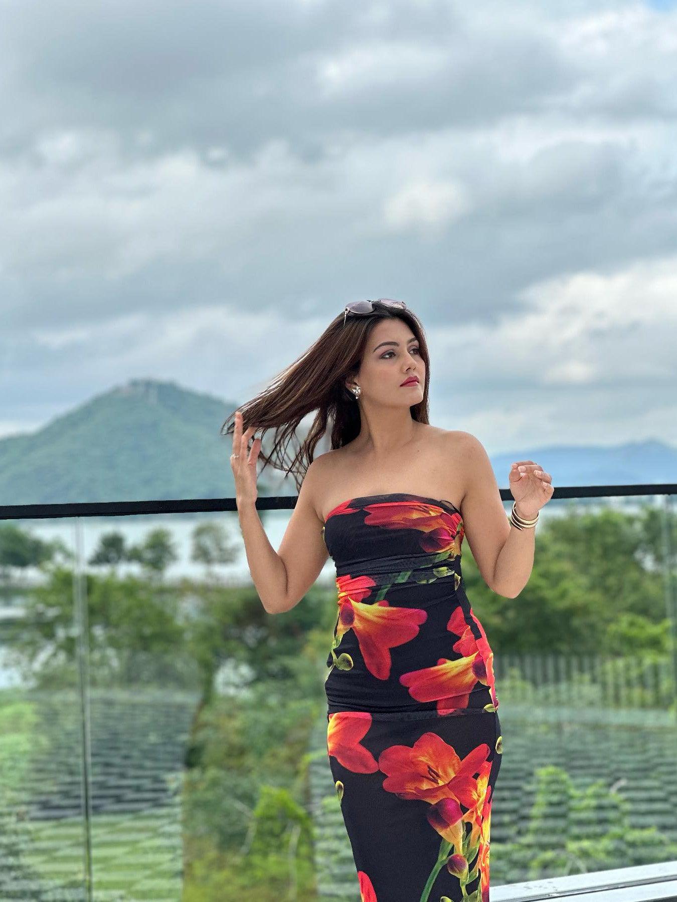 Black Floral Tie Dye Tulle Tube Dress