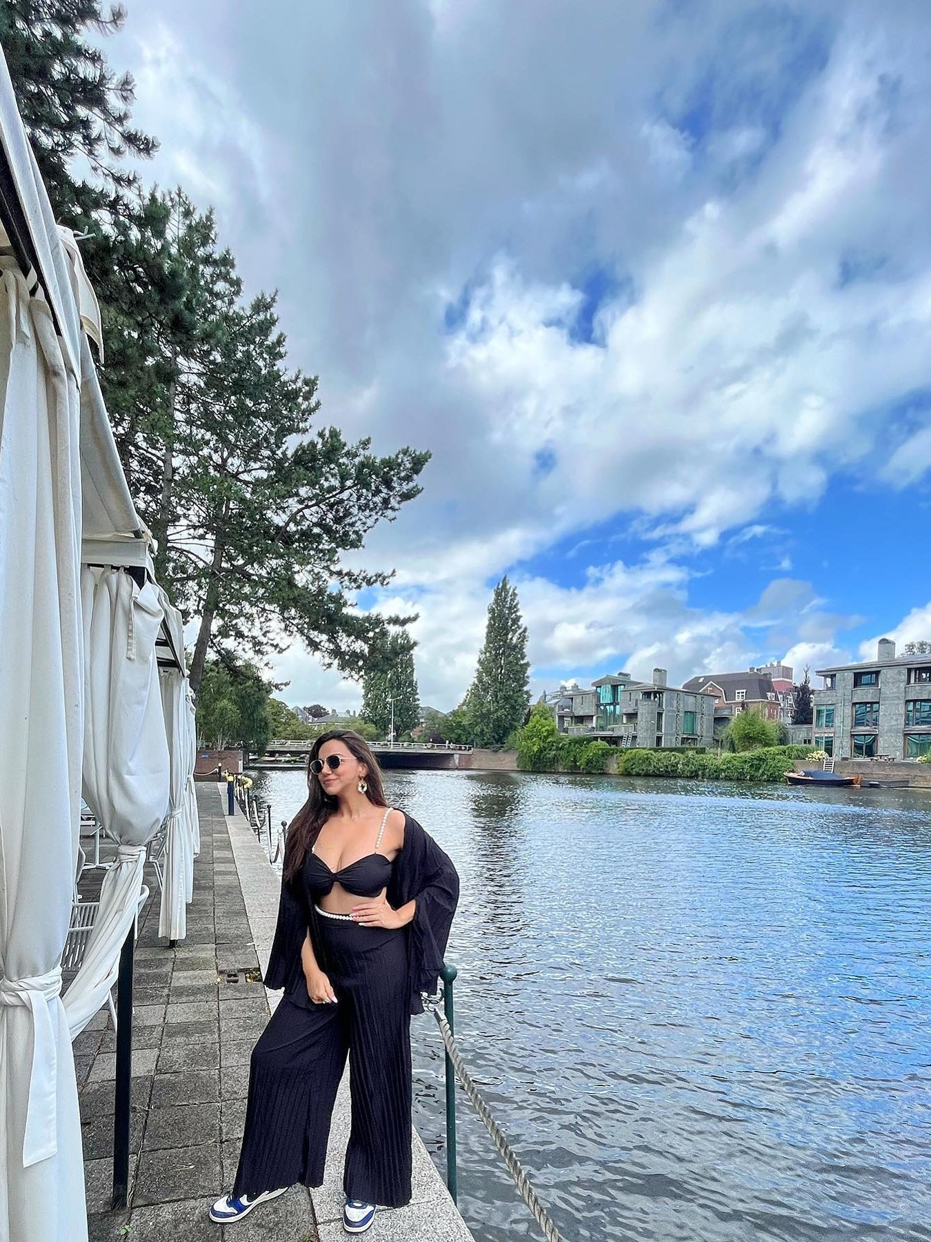 Pearl Koticim Bralette with Cape & Pants 3 Piece Set-Black