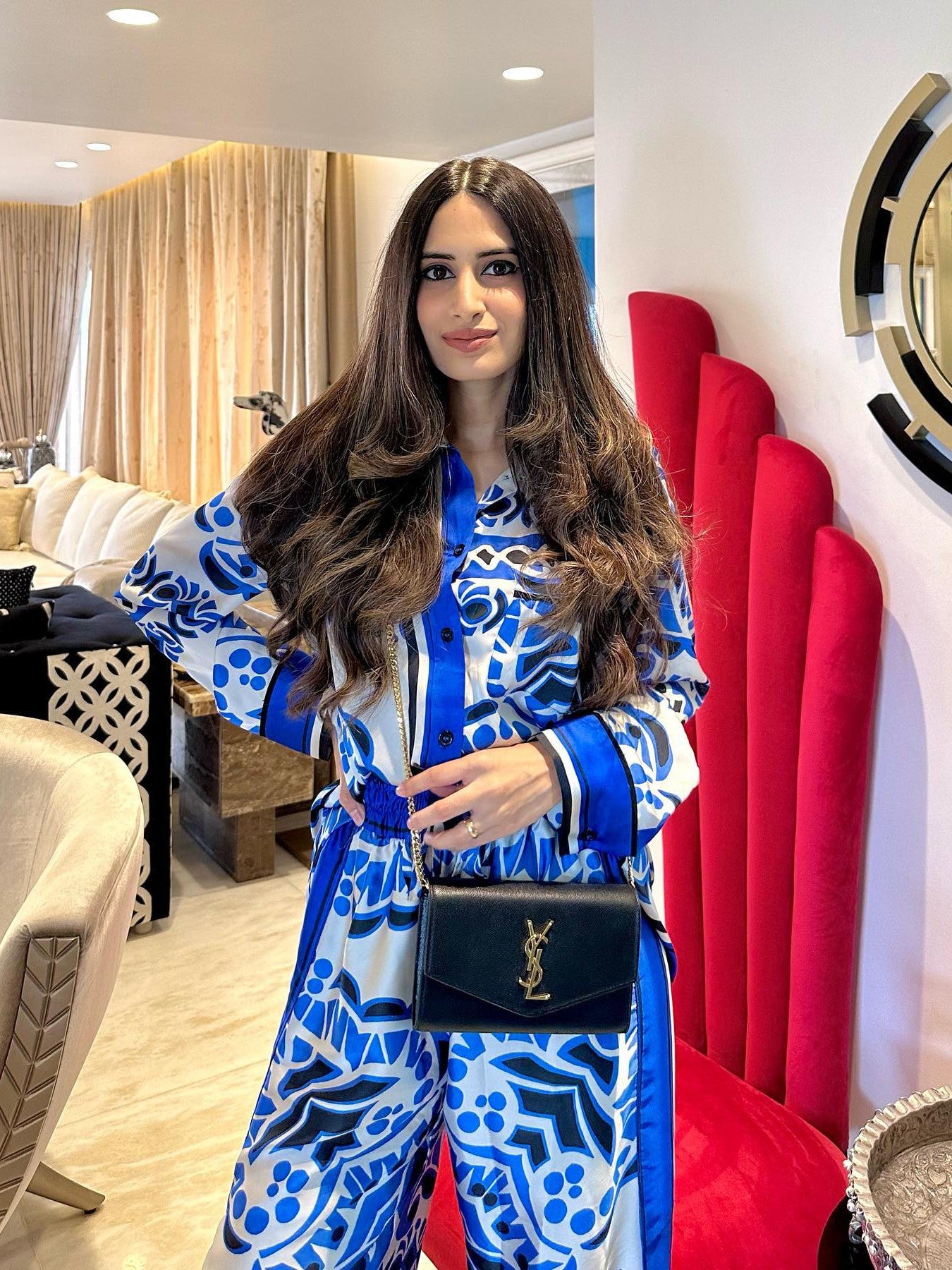 Porcelain Print Shirt & Wide Leg Pants Coord Set