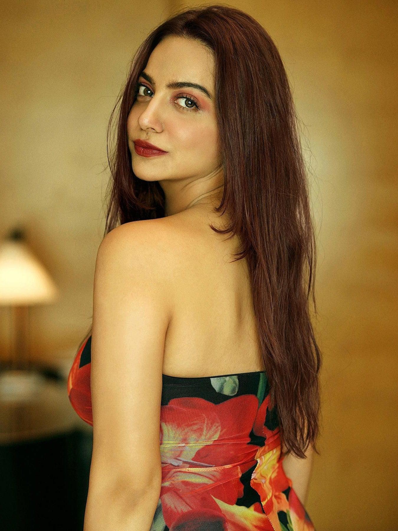 Black Floral Tie Dye Tulle Tube Dress