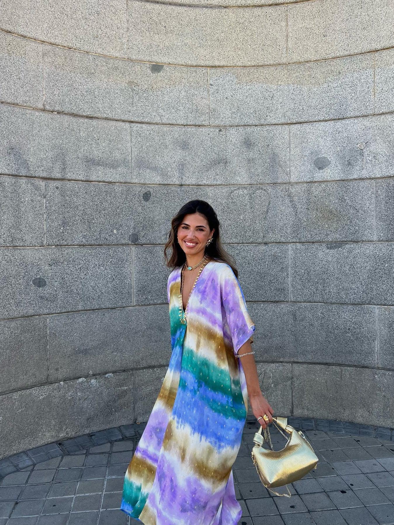 Tie Dye Print Kaftan Batwing Sleeves Dress