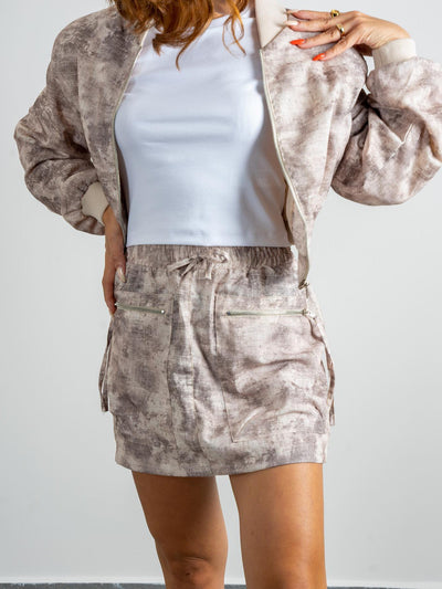 Brown Tie Dye Print Bomber Jacket & Skirt Coord Set