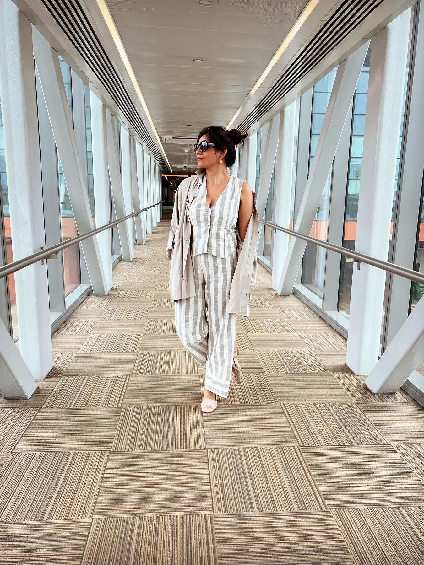 Striped Linen Waist Coat Vest & Pants Coord Set