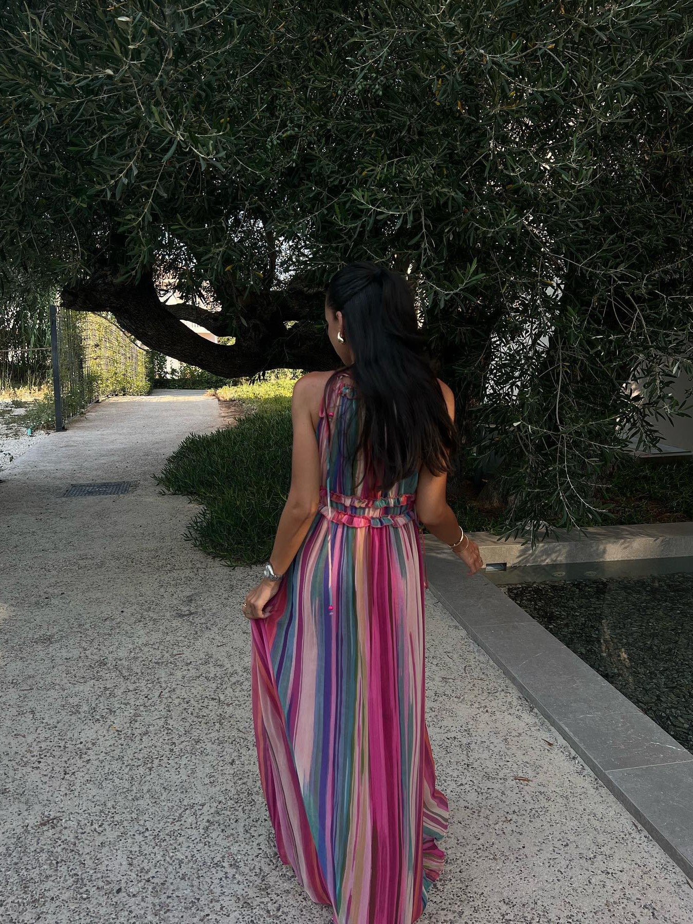 Tie Dye Print Halter Neck Maxi Dress