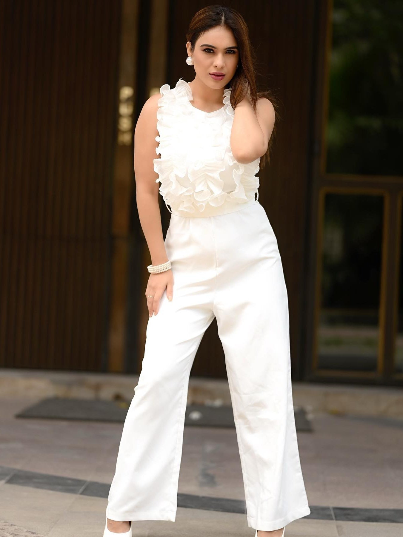Ruffle Sleeveless Jumpsuit with Belt