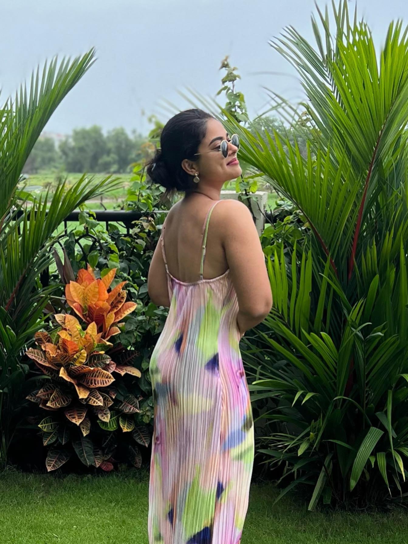 Spaghetti Strap Pleated Cowl Neck Maxi Dress