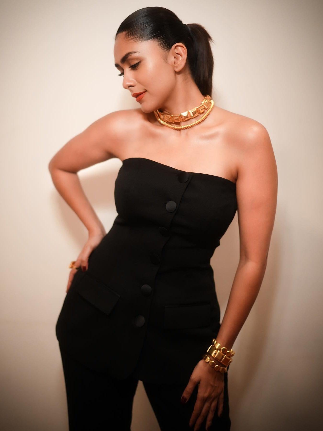 Black Corset Tube Top & Wide Leg Pants Coord Set