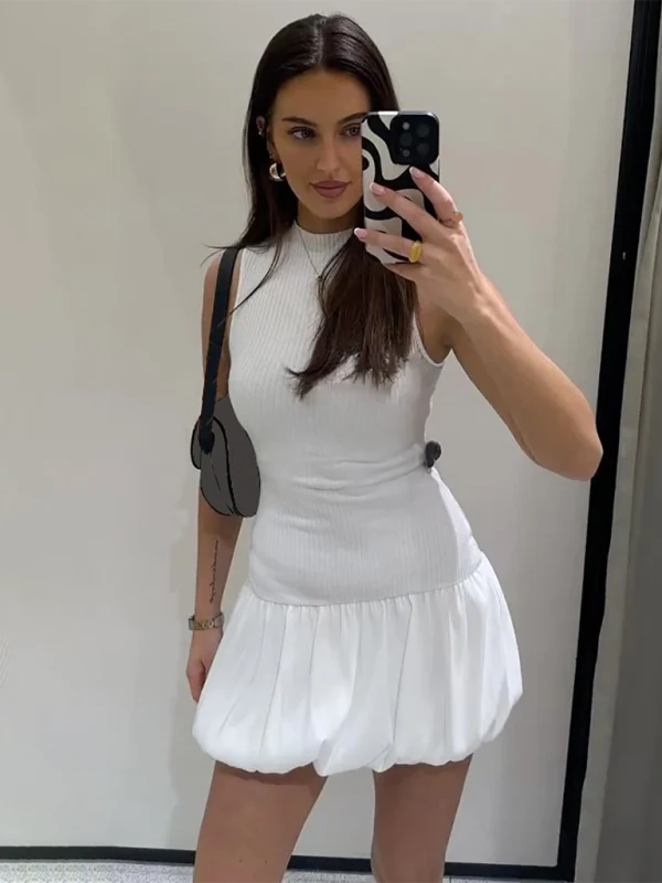 Balloon Ribbed Slim Fit Backless Dress