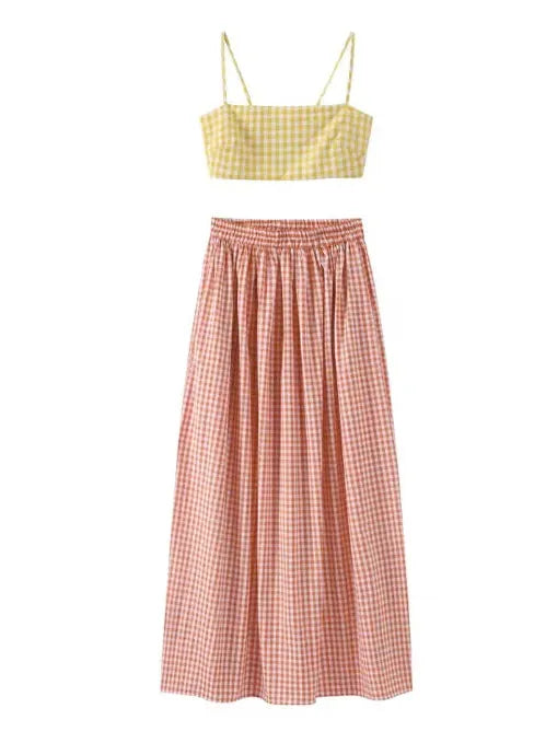 Gingham Print Cami Top & Skirt Coord Set