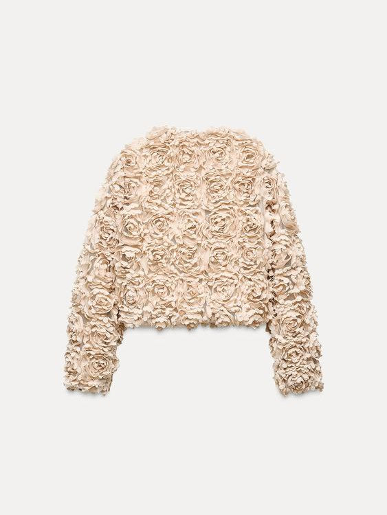 Flower Textured Cropped Full Sleeves Jacket