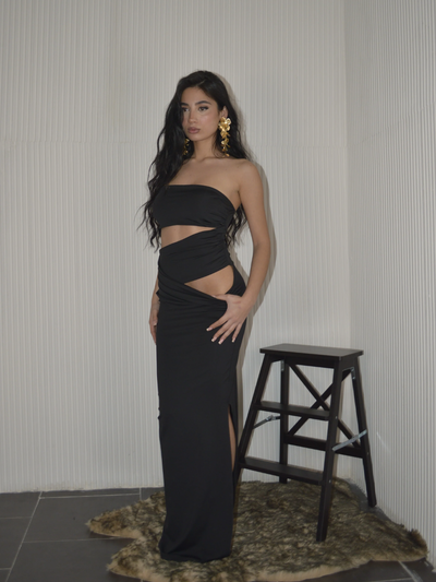 Strapless Cut-Out Bodycon Maxi Dress