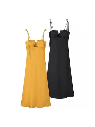 Tied Spaghetti Strap Cutout Flare Maxi Dress