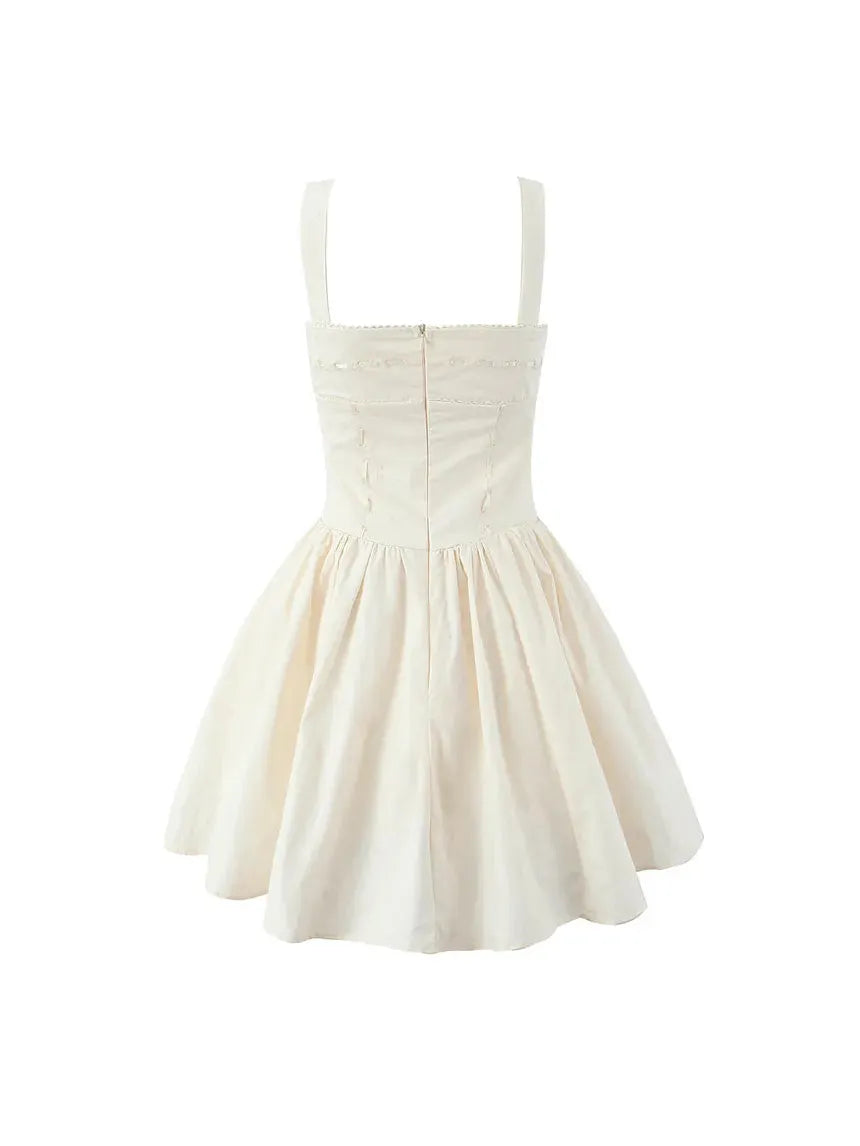 Square Neck Short Embroidered Flare Dress