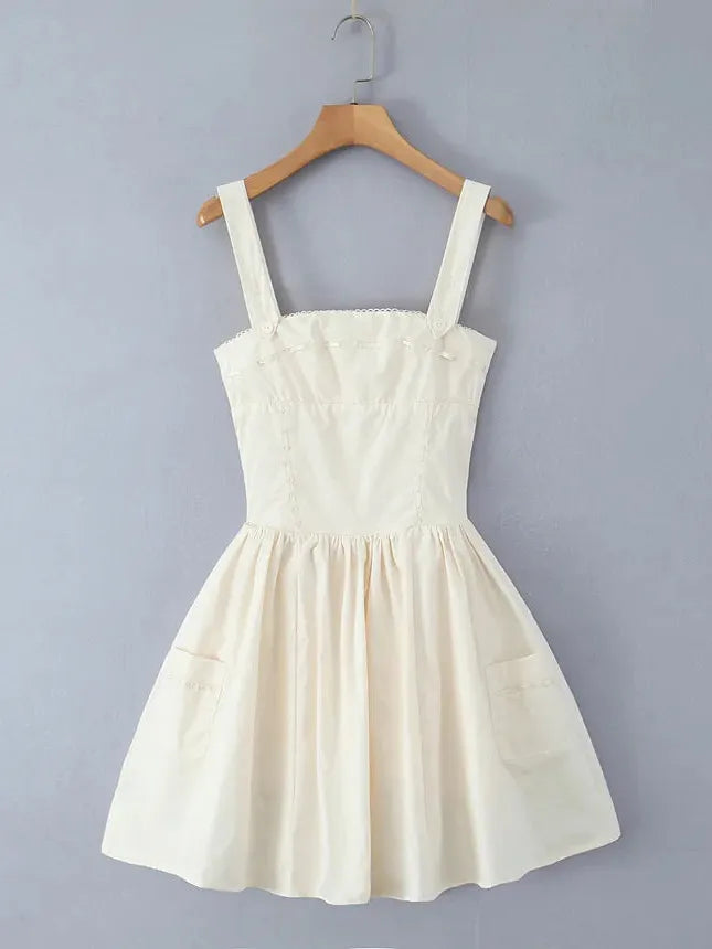 Square Neck Short Embroidered Flare Dress